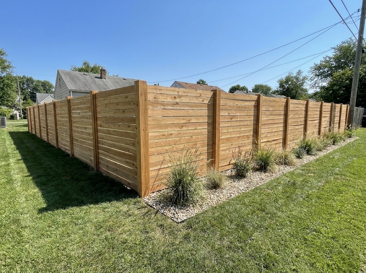 New horizontal cedar privacy fence after upgrade